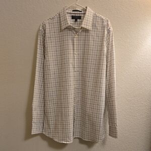 Banana Republic Athletic Fit Plaid Button-Down Shirt - White - Large